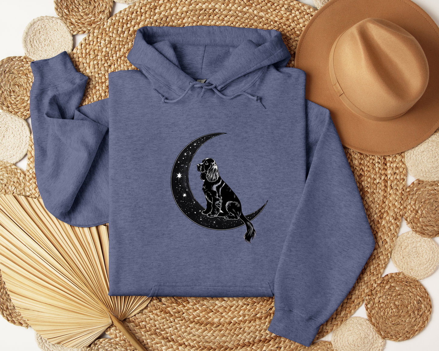 Starry Night Dog Hoodie – Moon & Stars Aesthetic Sweatshirt, Dog Lover Gift, Celestial Pet Owner Hoodie, Cozy Unisex Hoodie.