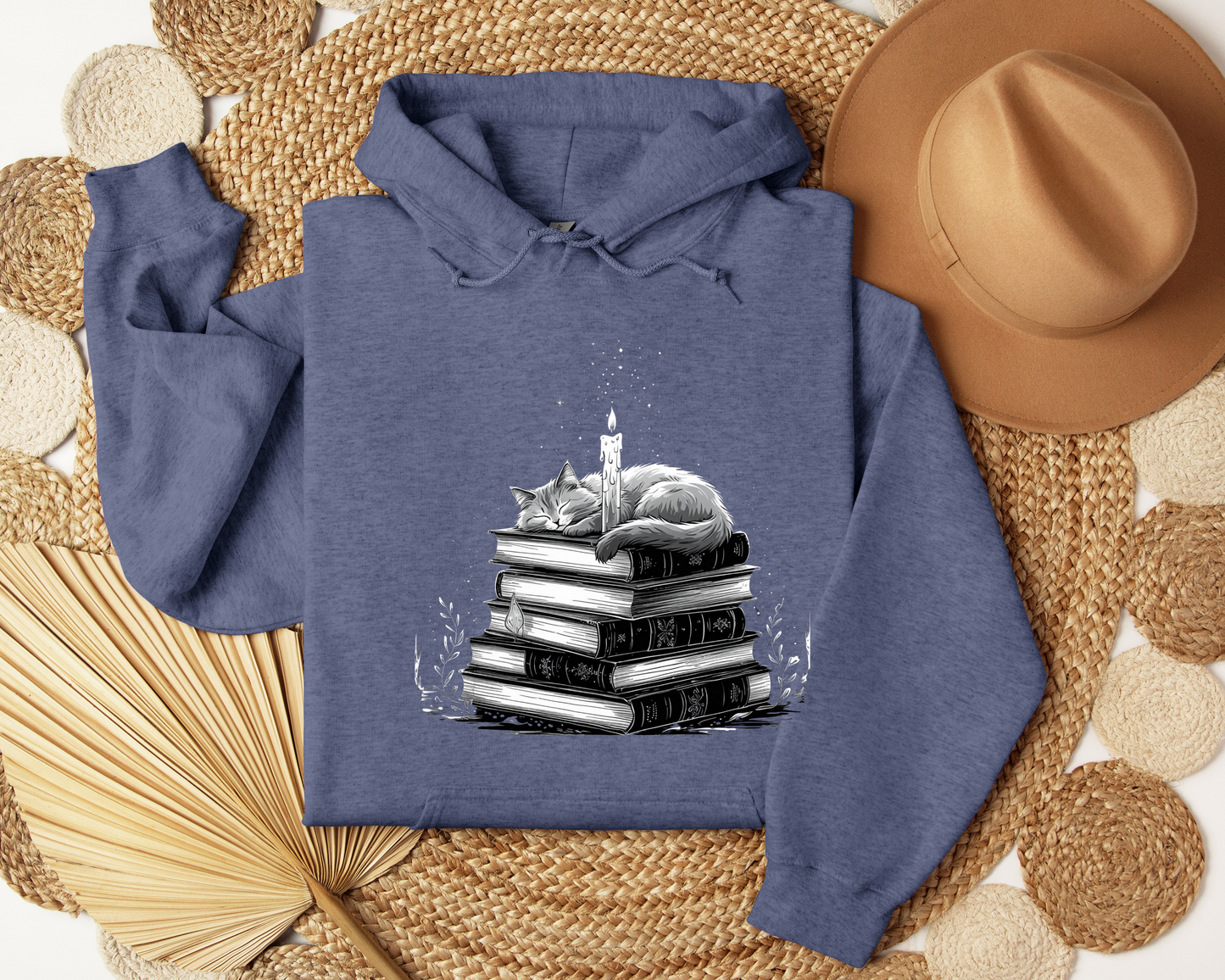 Enchanted Cat Hoodie – Spellbook Hoodie with Magical Cat, Cozy Witchy Sweatshirt, Fantasy Feline Gift, Mystical Book Lover Clothing, Pet.