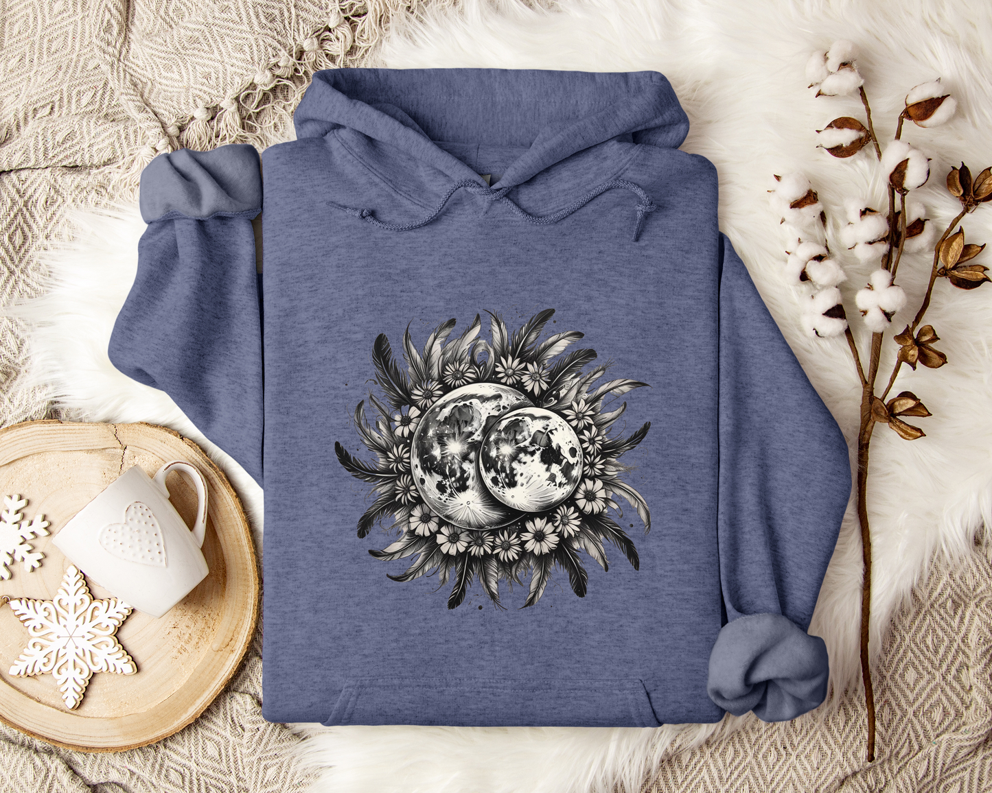Twin Moons Hoodie – Celestial Moon Phase Sweatshirt, Astrology Hoodie, Mystical Lunar Clothing, Cosmic Night Sky Gift