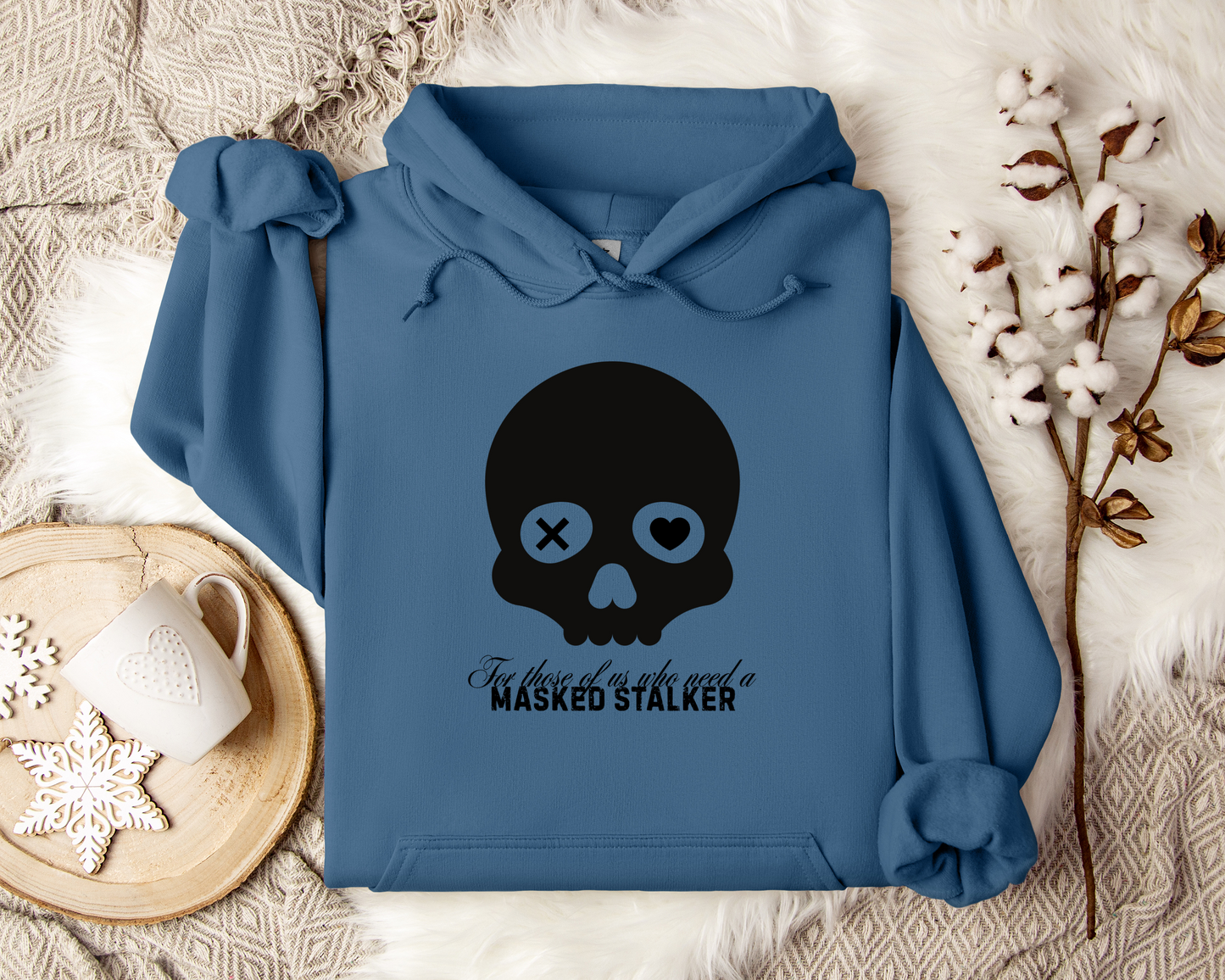 Dark Romance Skull Hoodie – Gothic Love Sweatshirt, Masked Stalker Inspired Pullover, Creepy Cute Bookish Gift