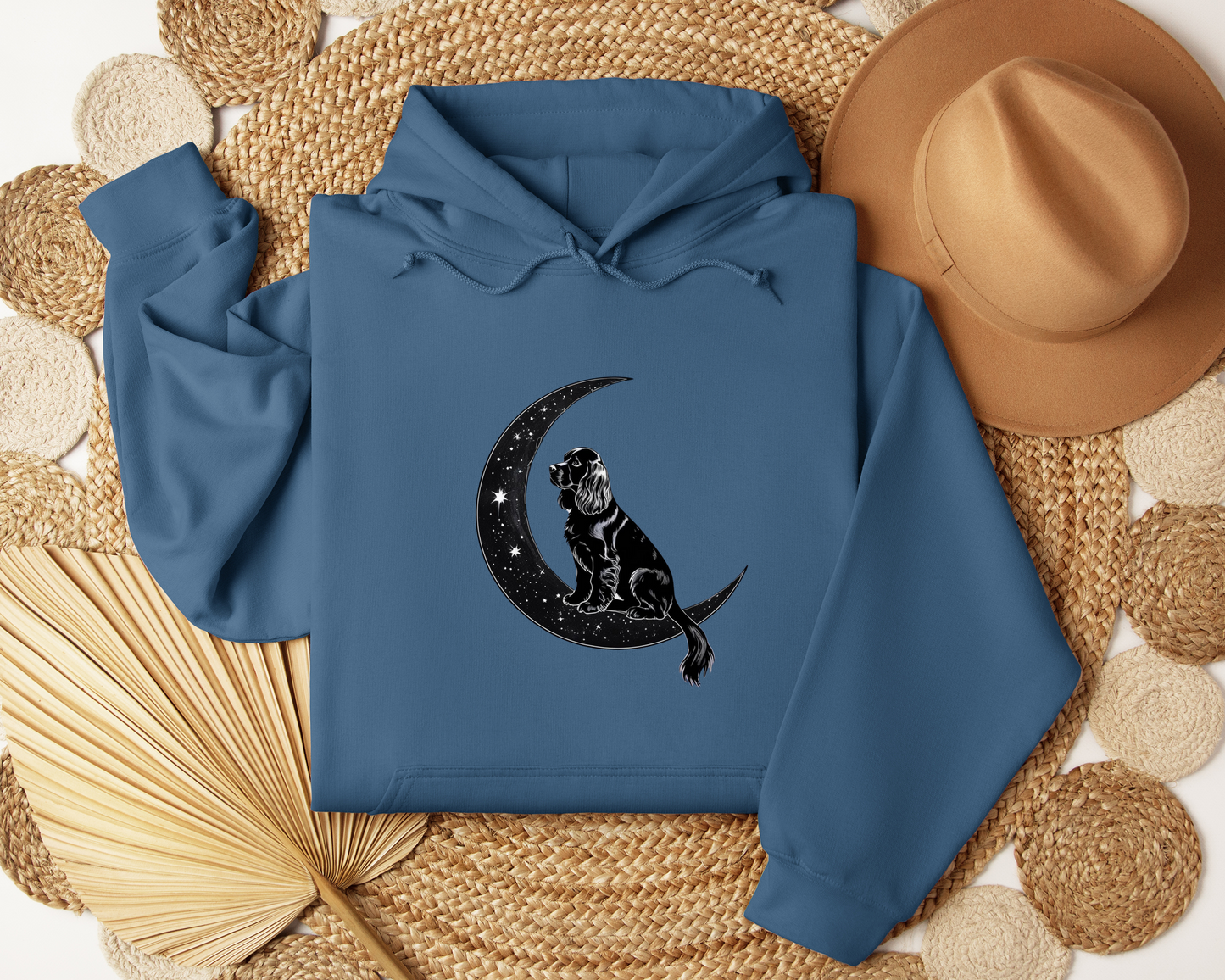 Starry Night Dog Hoodie – Moon & Stars Aesthetic Sweatshirt, Dog Lover Gift, Celestial Pet Owner Hoodie, Cozy Unisex Hoodie.