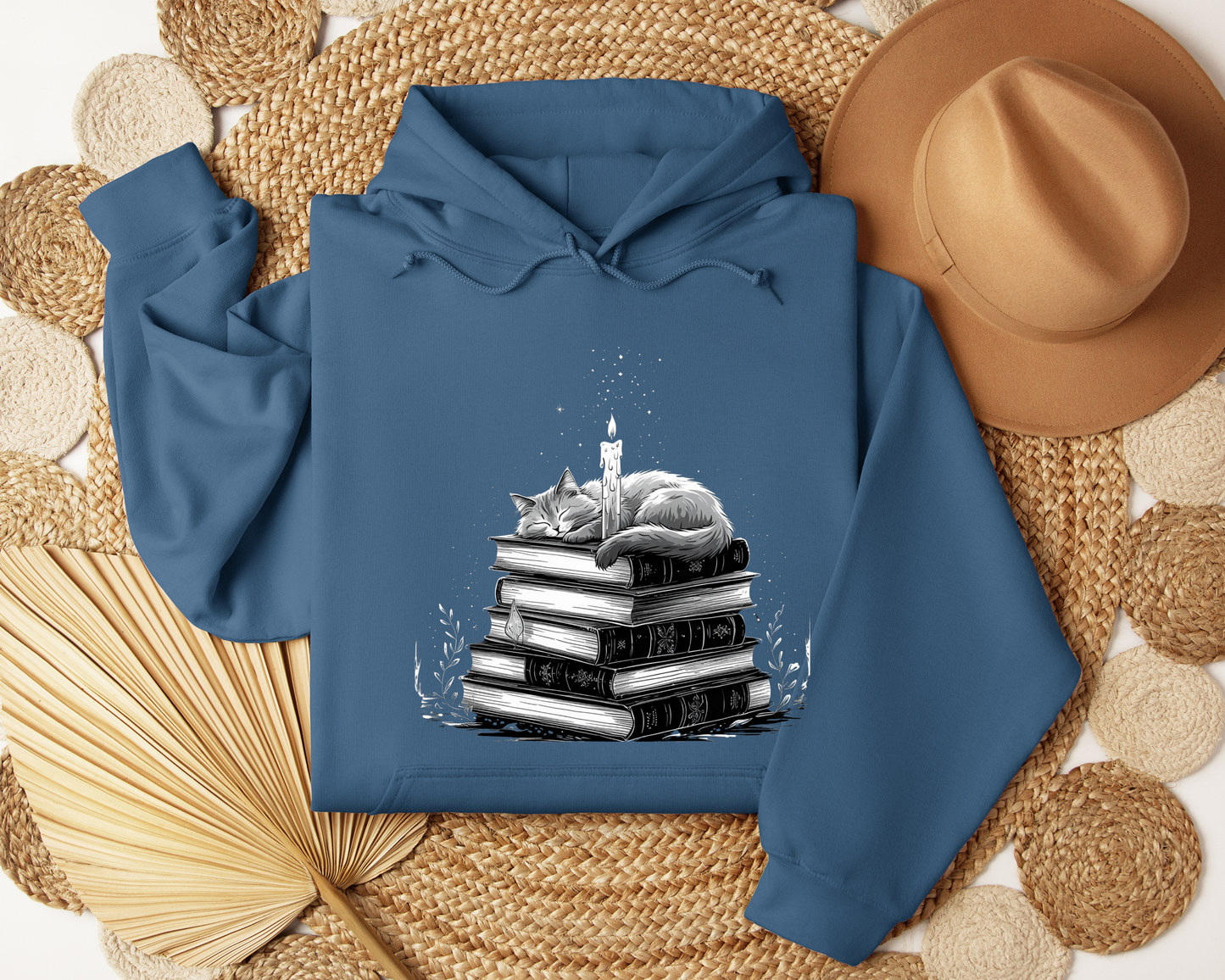 Enchanted Cat Hoodie – Spellbook Hoodie with Magical Cat, Cozy Witchy Sweatshirt, Fantasy Feline Gift, Mystical Book Lover Clothing, Pet.