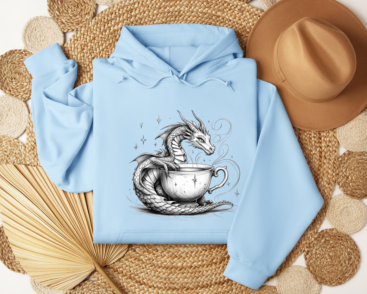 Teacup Dragon Hoodie - Whimsical Dragon Sweatshirt, Fantasy Coffe Lover Hoodie, Cozy Witchy Clothing, Magical Gift, Book Lover Gift.
