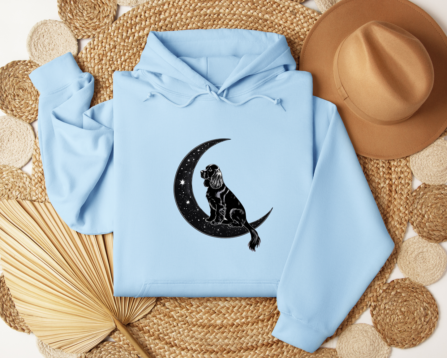Starry Night Dog Hoodie – Moon & Stars Aesthetic Sweatshirt, Dog Lover Gift, Celestial Pet Owner Hoodie, Cozy Unisex Hoodie.