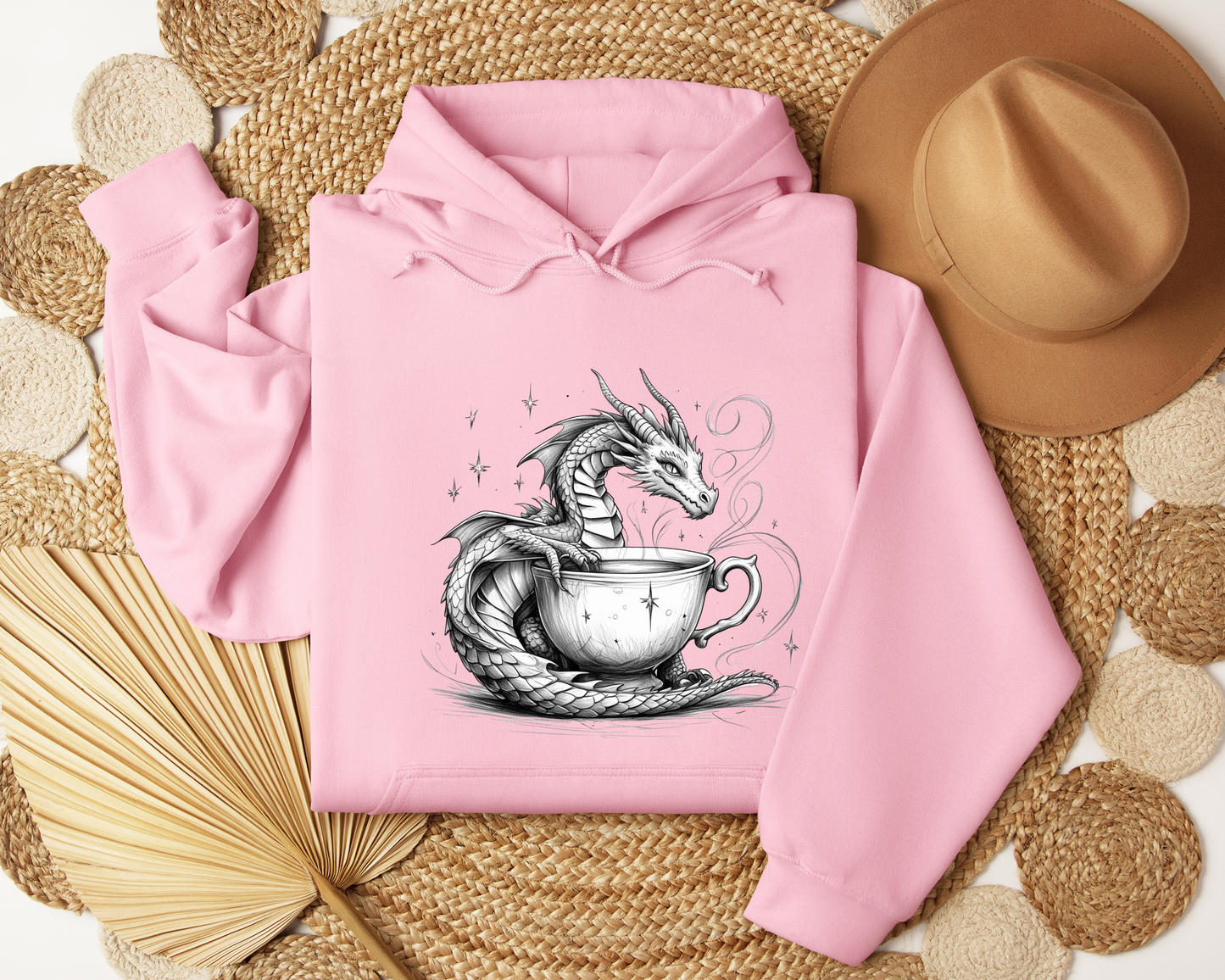 Teacup Dragon Hoodie - Whimsical Dragon Sweatshirt, Fantasy Coffe Lover Hoodie, Cozy Witchy Clothing, Magical Gift, Book Lover Gift.