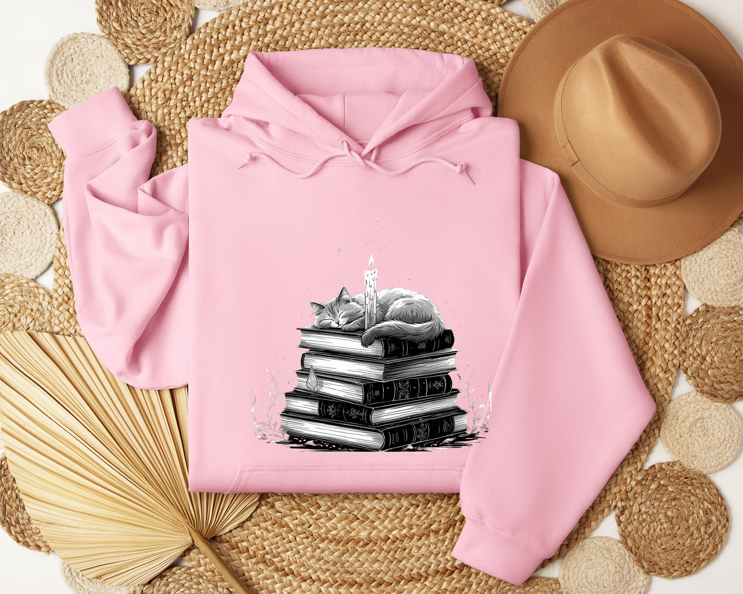 Enchanted Cat Hoodie – Spellbook Hoodie with Magical Cat, Cozy Witchy Sweatshirt, Fantasy Feline Gift, Mystical Book Lover Clothing, Pet.