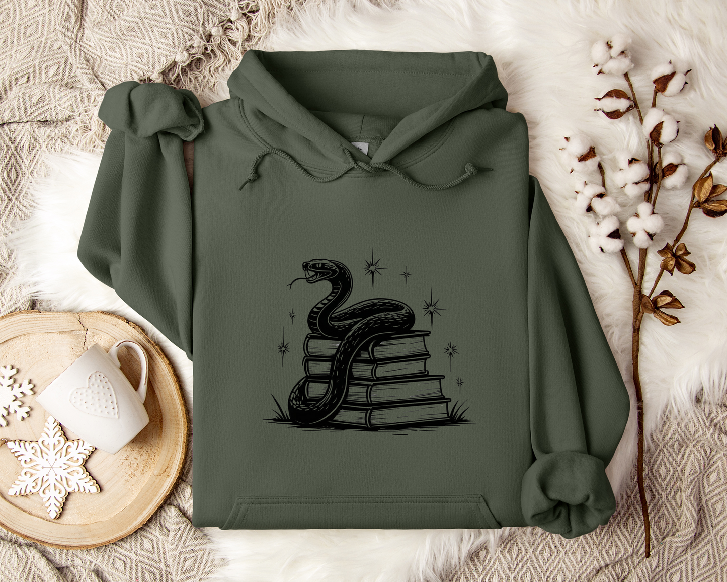 Serpent & Spellbooks Hoodie – Snake and Books Sweatshirt, Witchy Hoodie, Dark Academia Clothing, Mystical Fantasy Gift, Book Lover Gift.