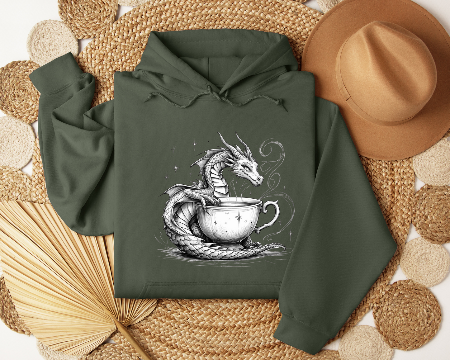 Teacup Dragon Hoodie - Whimsical Dragon Sweatshirt, Fantasy Coffe Lover Hoodie, Cozy Witchy Clothing, Magical Gift, Book Lover Gift.