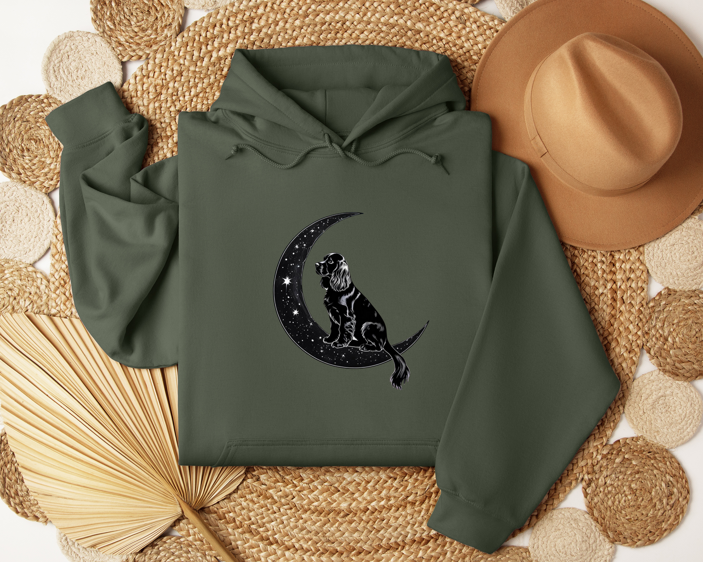 Starry Night Dog Hoodie – Moon & Stars Aesthetic Sweatshirt, Dog Lover Gift, Celestial Pet Owner Hoodie, Cozy Unisex Hoodie.