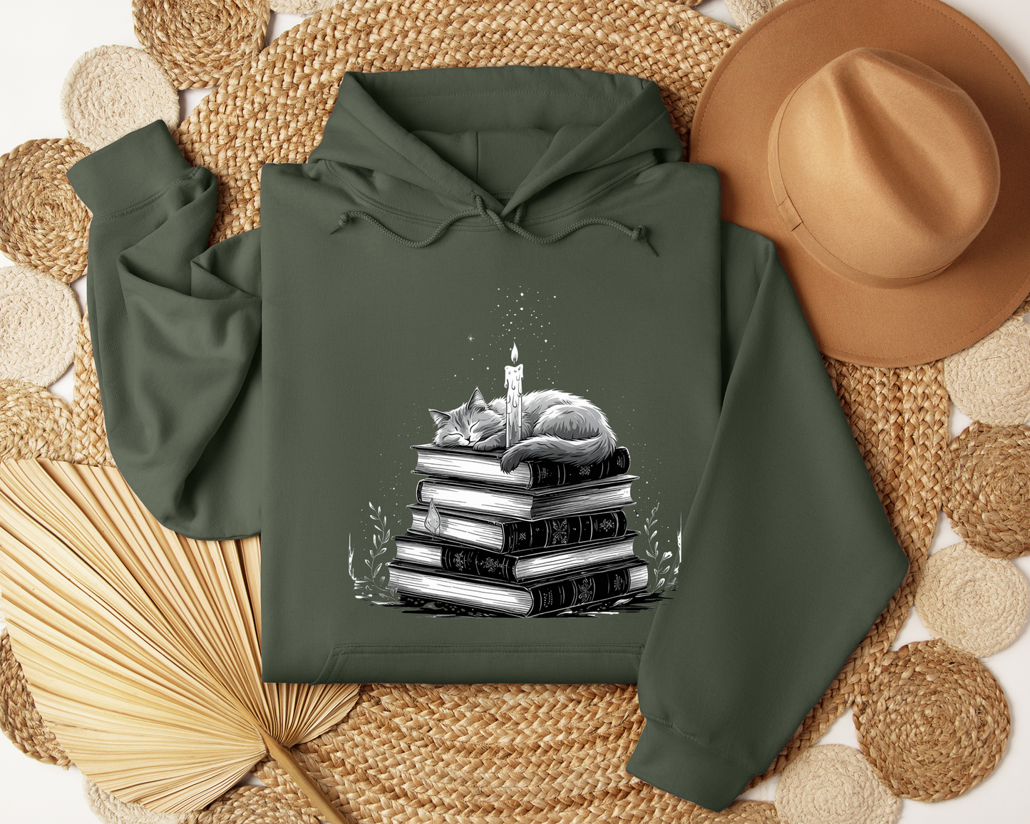 Enchanted Cat Hoodie – Spellbook Hoodie with Magical Cat, Cozy Witchy Sweatshirt, Fantasy Feline Gift, Mystical Book Lover Clothing, Pet.