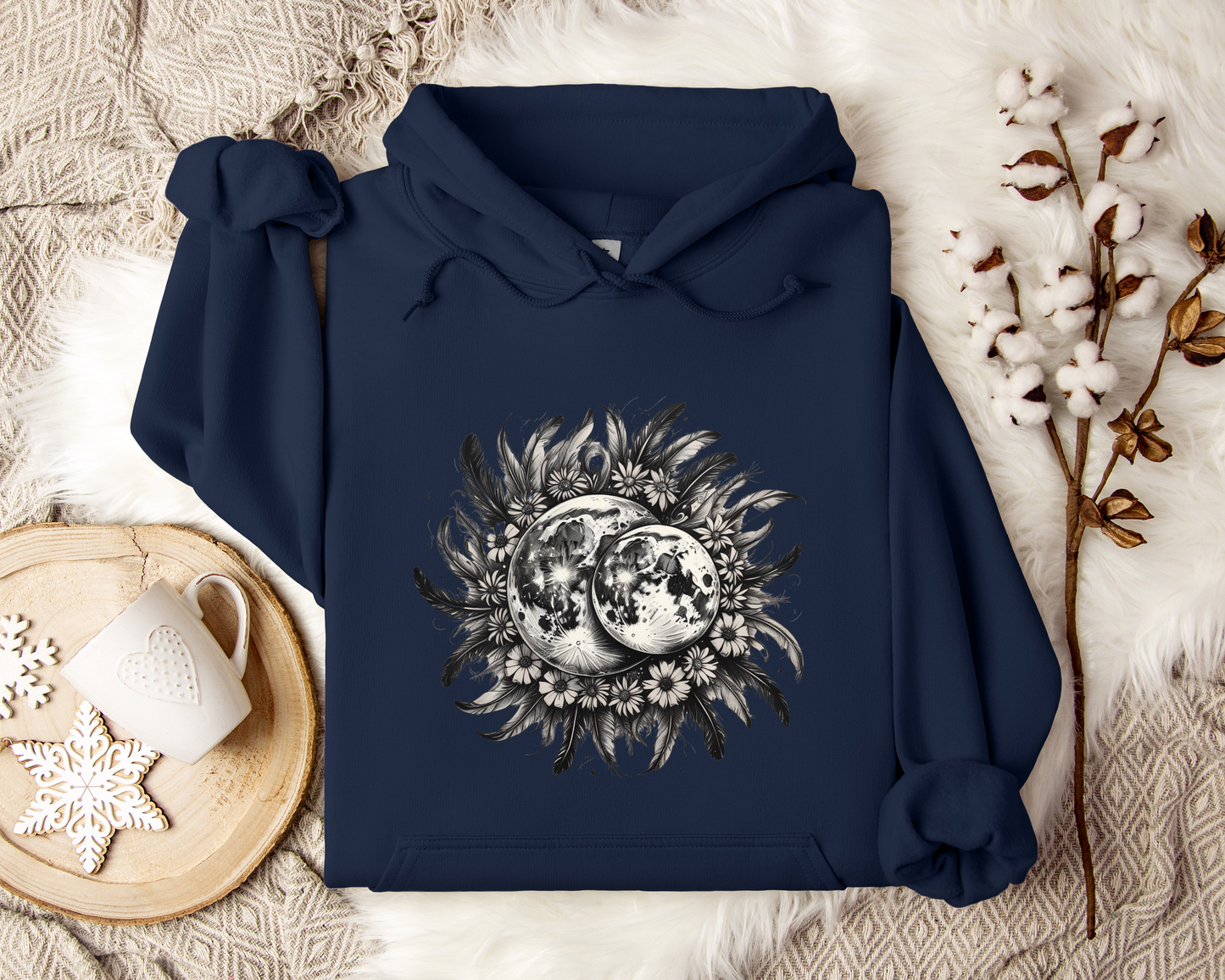 Twin Moons Hoodie – Celestial Moon Phase Sweatshirt, Astrology Hoodie, Mystical Lunar Clothing, Cosmic Night Sky Gift