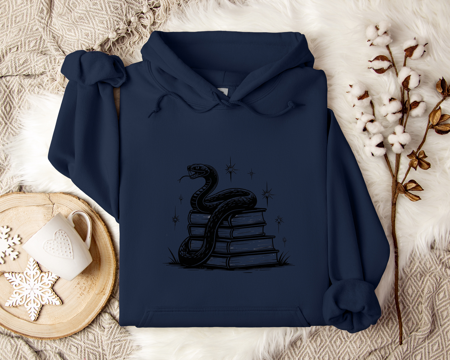 Serpent & Spellbooks Hoodie – Snake and Books Sweatshirt, Witchy Hoodie, Dark Academia Clothing, Mystical Fantasy Gift, Book Lover Gift.