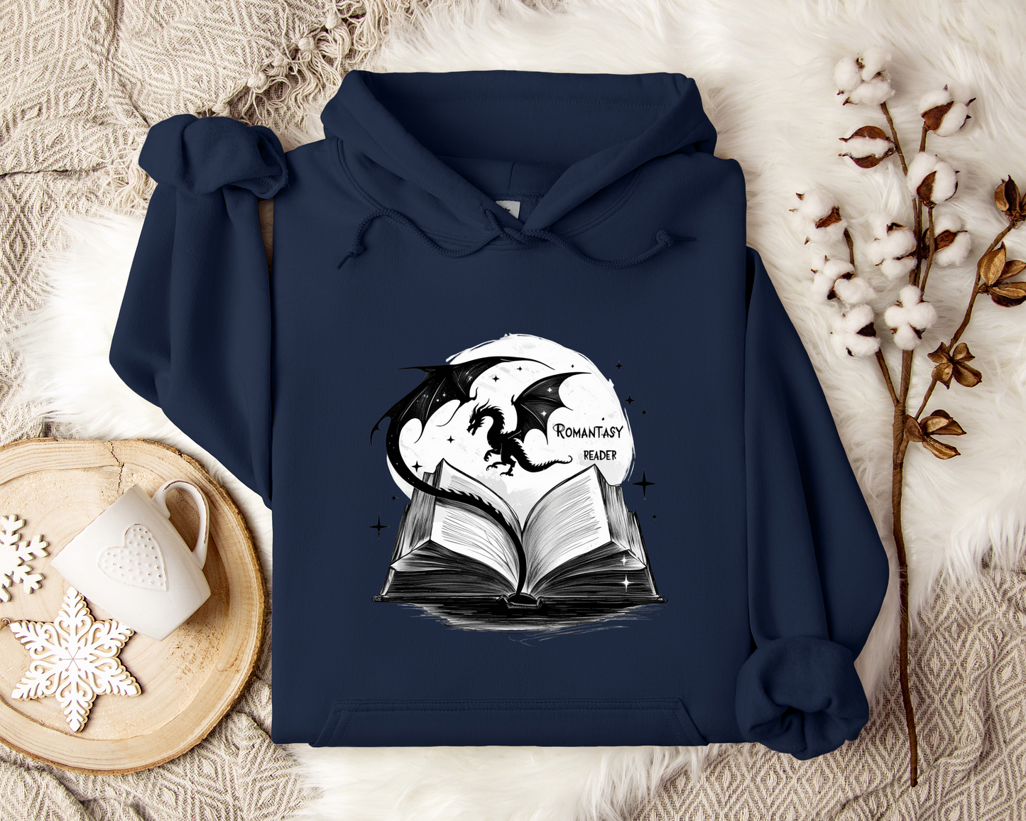 Romantasy Reader Hoodie – Dragon and Book Hoodie, Fantasy Reading Sweatshirt, Book Lover Gift, Magical Storytelling Clothing, Bookish Merch