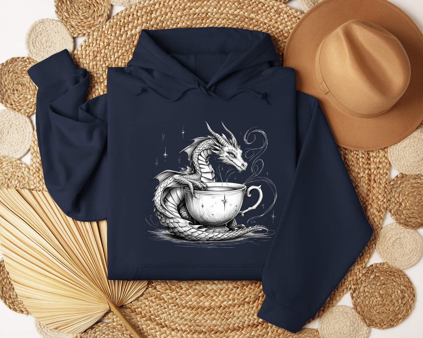 Teacup Dragon Hoodie - Whimsical Dragon Sweatshirt, Fantasy Coffe Lover Hoodie, Cozy Witchy Clothing, Magical Gift, Book Lover Gift.