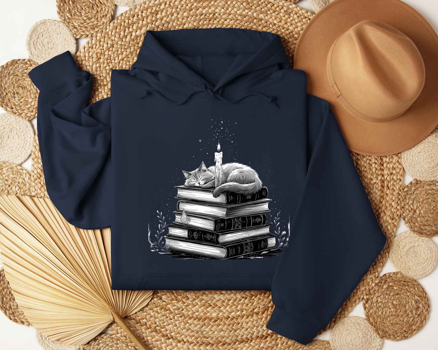 Enchanted Cat Hoodie – Spellbook Hoodie with Magical Cat, Cozy Witchy Sweatshirt, Fantasy Feline Gift, Mystical Book Lover Clothing, Pet.