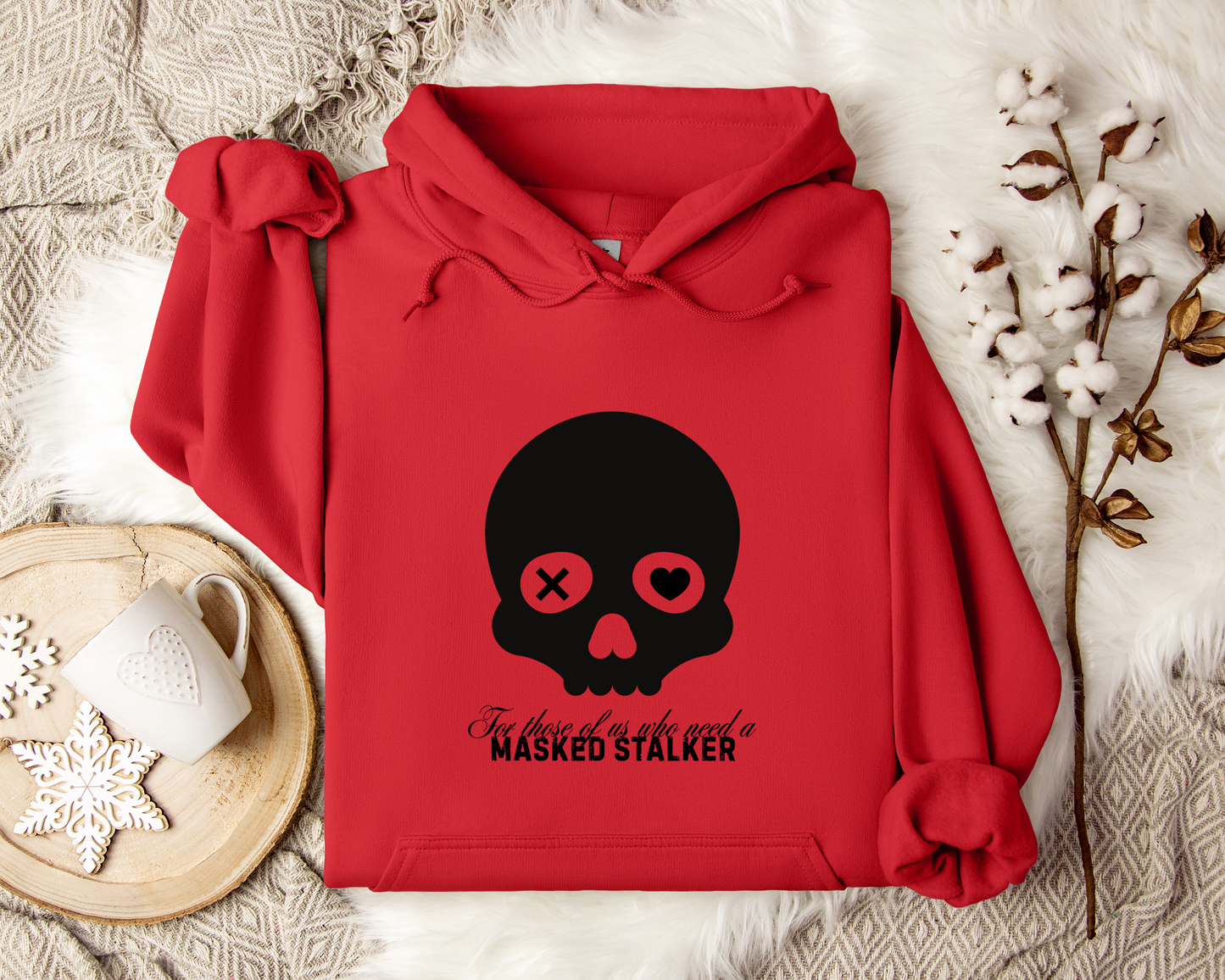 Dark Romance Skull Hoodie – Gothic Love Sweatshirt, Masked Stalker Inspired Pullover, Creepy Cute Bookish Gift