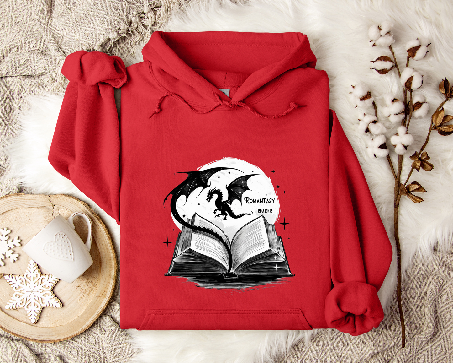 Romantasy Reader Hoodie – Dragon and Book Hoodie, Fantasy Reading Sweatshirt, Book Lover Gift, Magical Storytelling Clothing, Bookish Merch