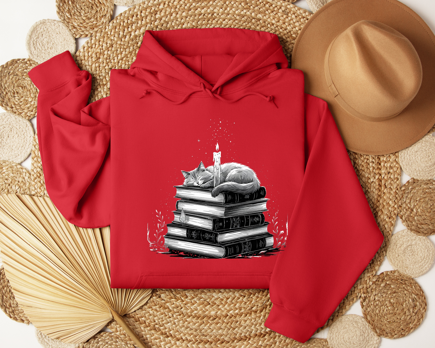 Enchanted Cat Hoodie – Spellbook Hoodie with Magical Cat, Cozy Witchy Sweatshirt, Fantasy Feline Gift, Mystical Book Lover Clothing, Pet.